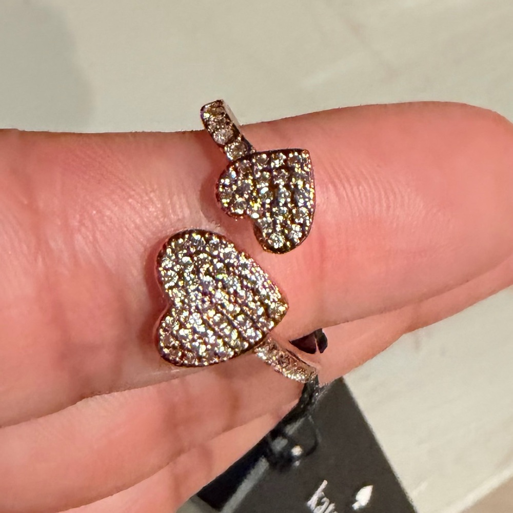 NWT Kate Spade Yours Truly Rose Gold Crystal Double Heart Ring Accessory, Size 7 - Picture 6 of 7
